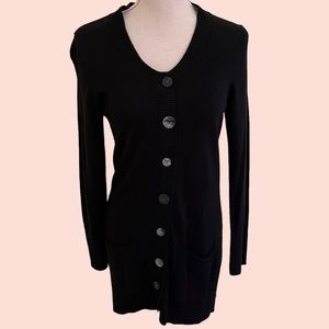 J. Jill Black Long Button Front Cardigan with Pockets S